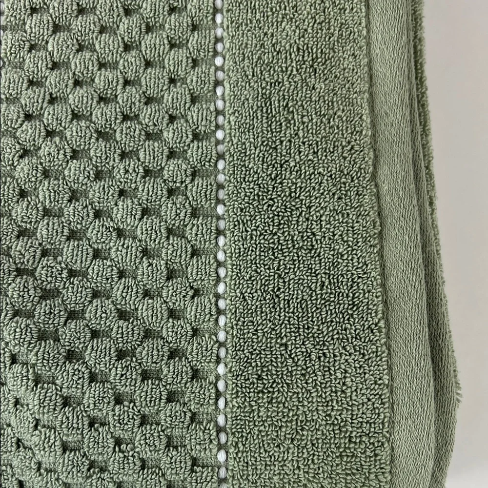 DKNY Bath Towels Green White Stripe Luxury Plush Cotton Quick Dry Set of 2 NEW